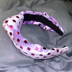 Brianna Cannon purple velvet headband with confetti squares.